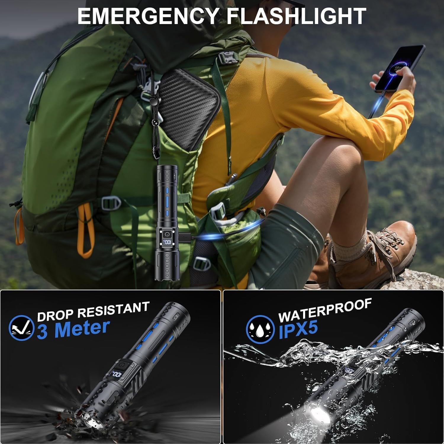 Strong Light Lampe de poche rechargeable Patrouille extérieure portable