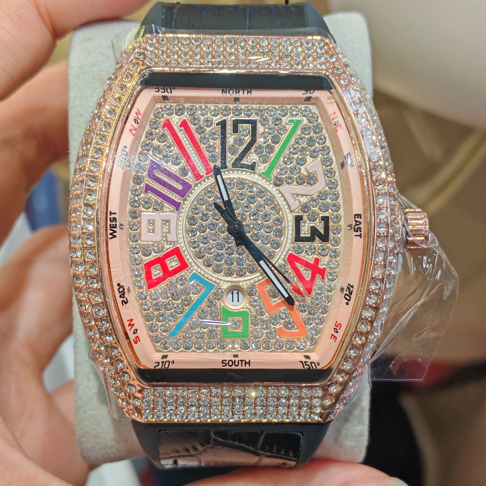En forme de barrique Minimalist Wristwatch Bracelet en cuir Diamond Accents Quartz Montre