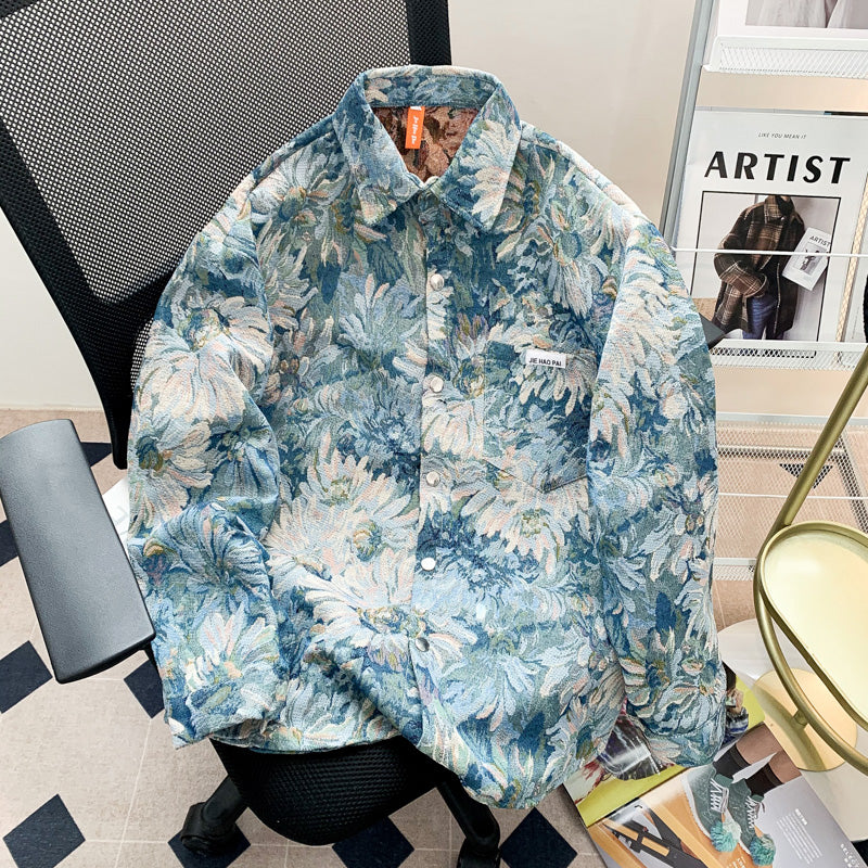 Peinture à l'huile florale de style américain Jacquard Veste décontractée avec impression intégrale