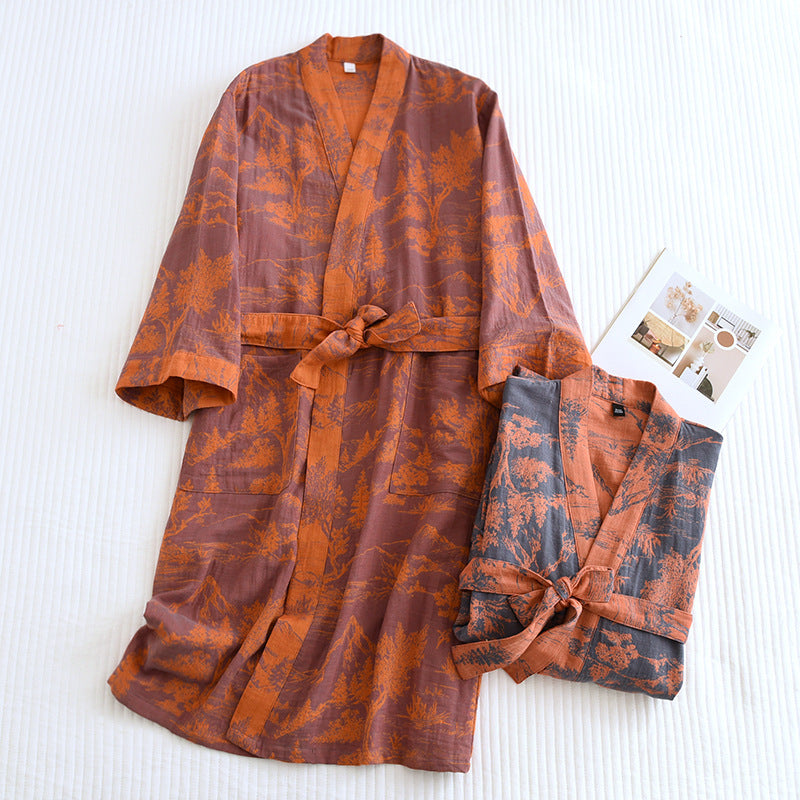Couple Coton Lose Peignoir Dentelle Peignoir Femme Double Jacquard Pajamas