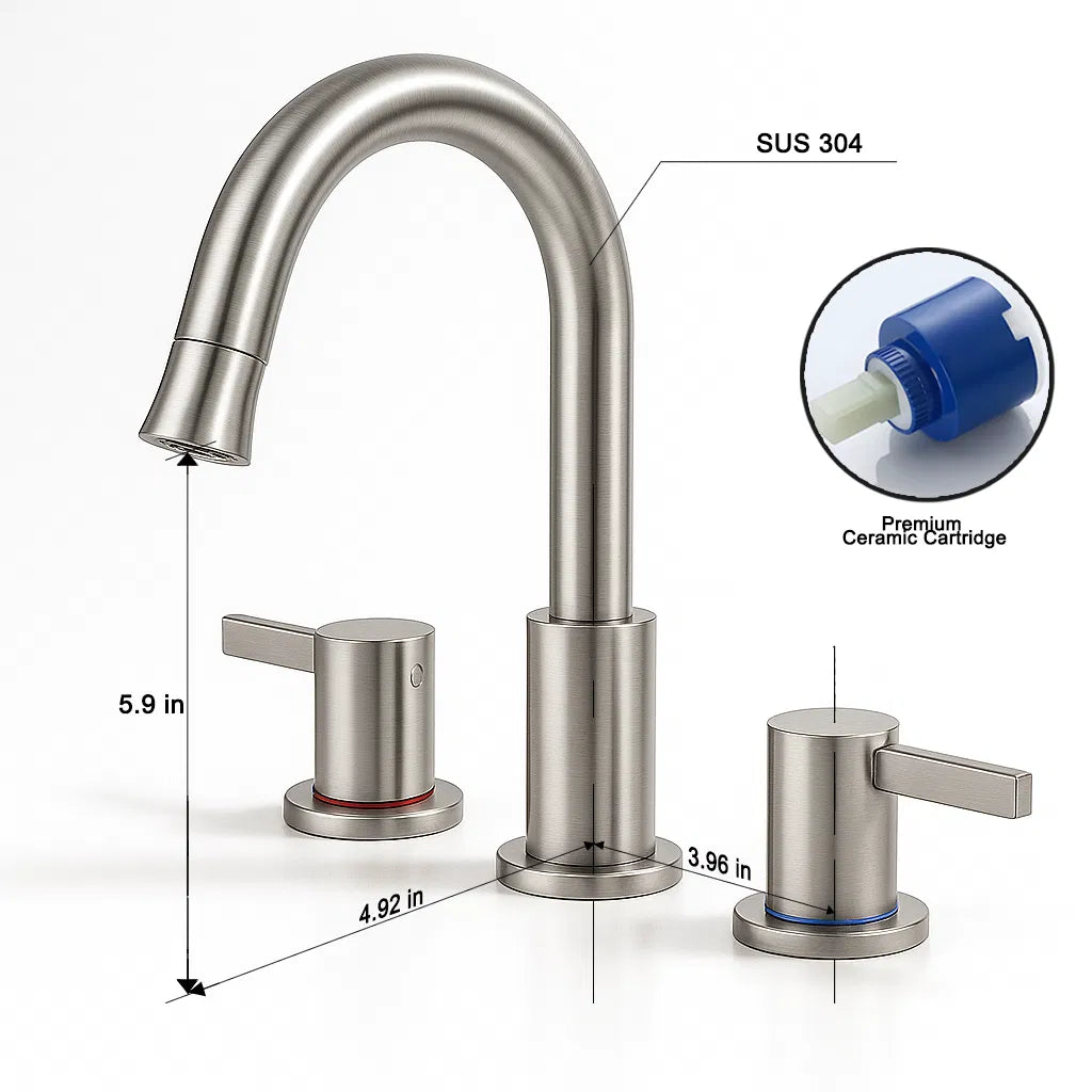 Robinet de salle de bain large de 8 pouces