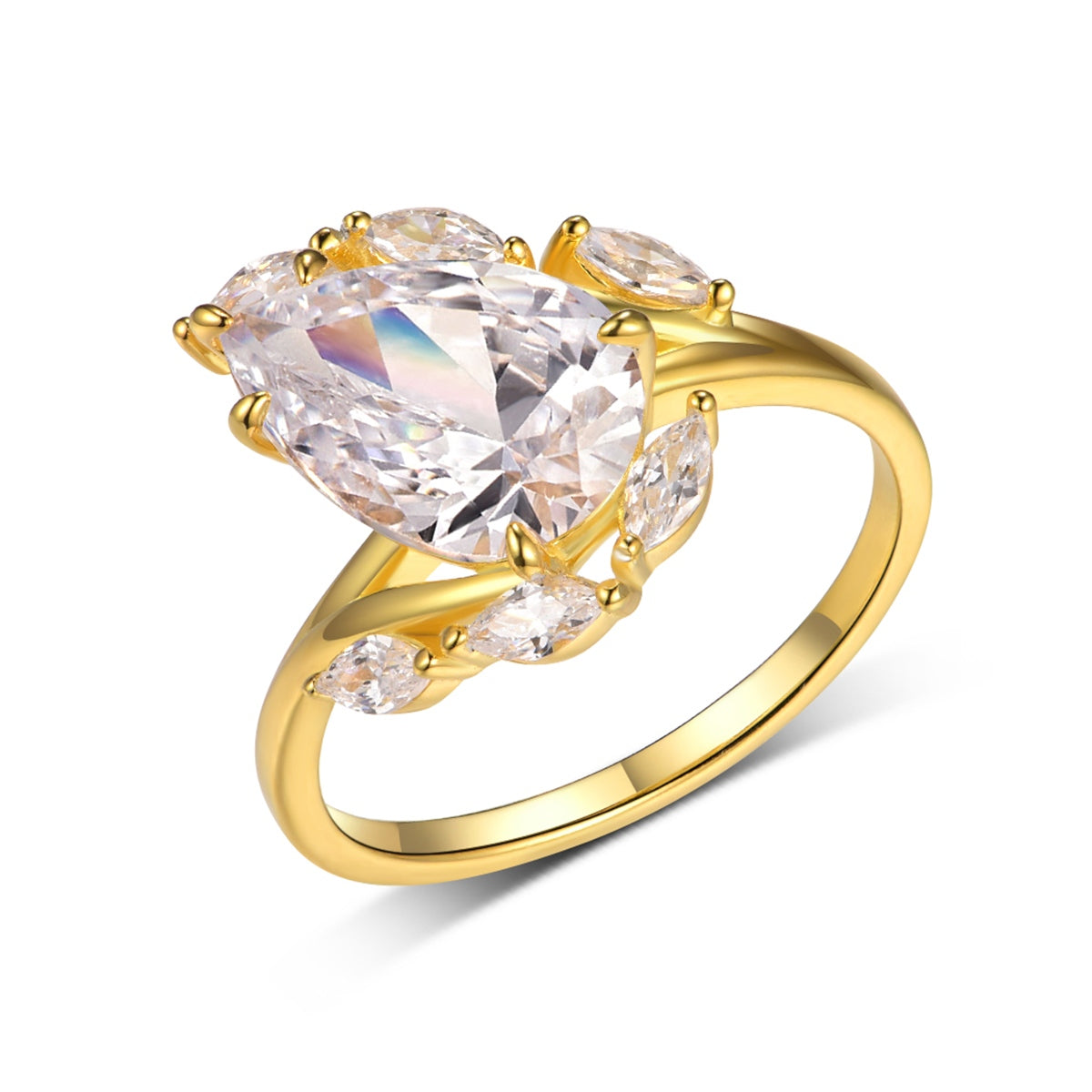S925 Argent plaqué or 8x12mm Boucle de poire Moissanite Anneau Marquis Accents D Couleur VVS1 US S