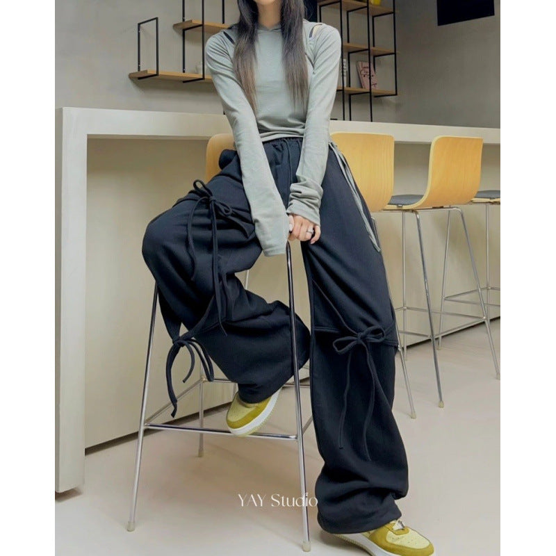Retro street style wide-leg lace pants