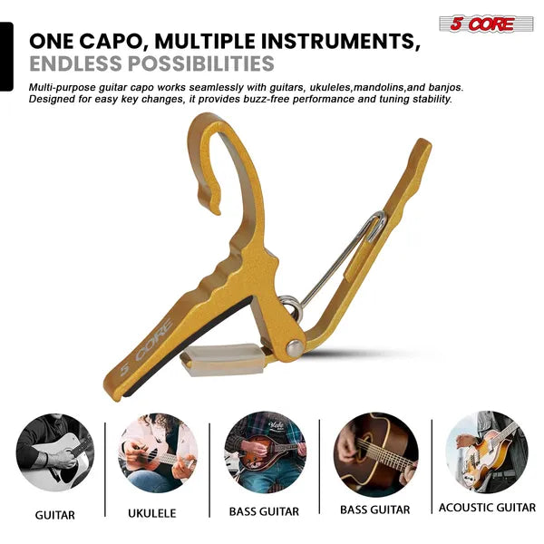5 Core Capo Acoustic Electric Guitar String Clip Banjo Mandolin or Ukulele + 6Pcs Guitar Pi