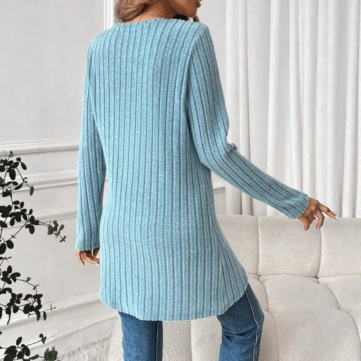 Women's European and American Style Round Neck Casual Long Sleeve Top