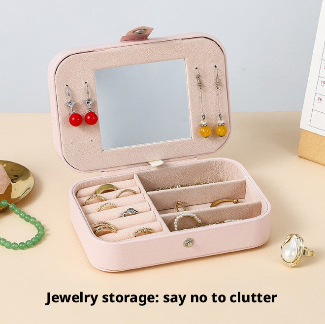 Boîte de rangement de bijoux-avec miroir-pink-1 pièce