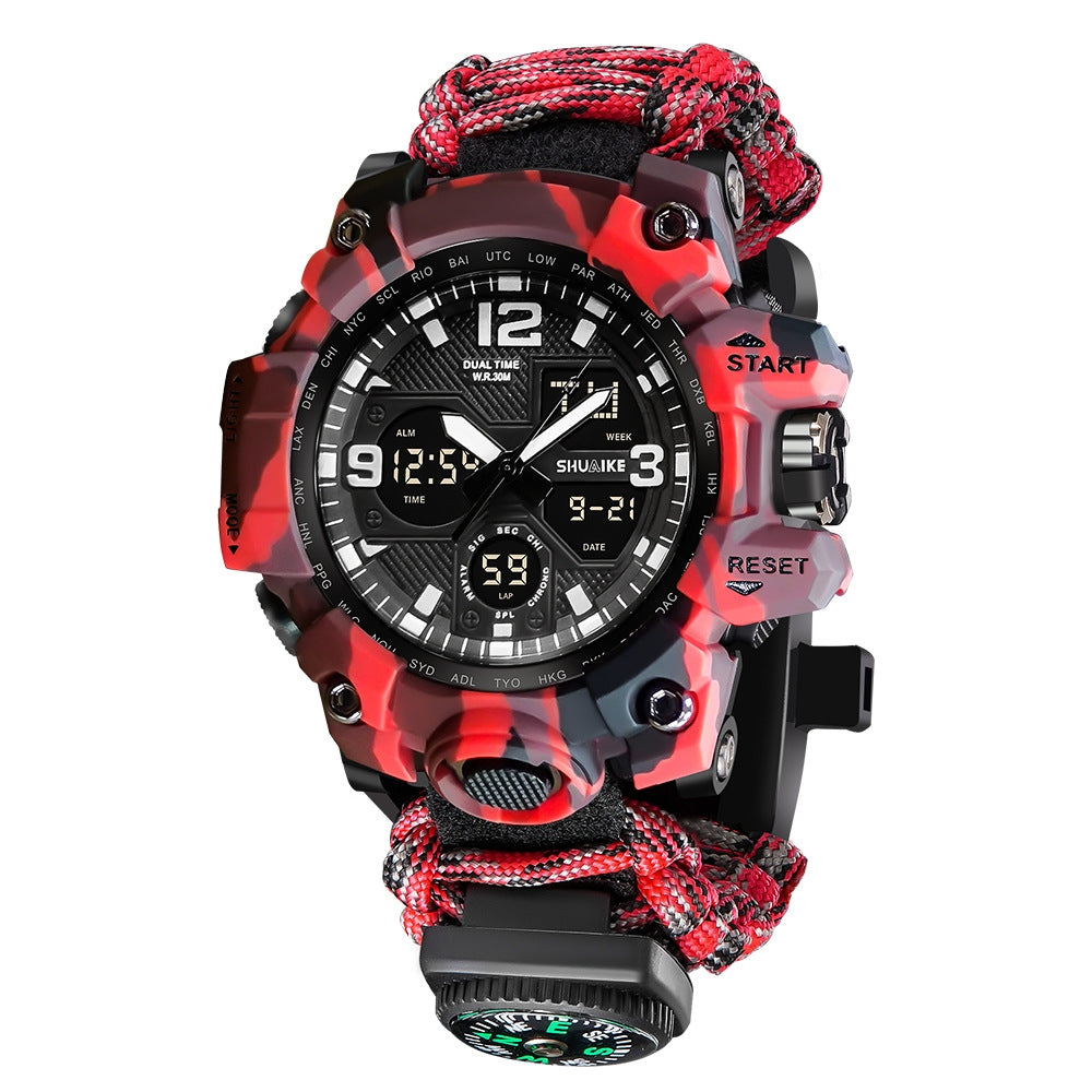 Double affichage Montre électronique Boussole d'allumage de sifflement Thermomètre montres hommes