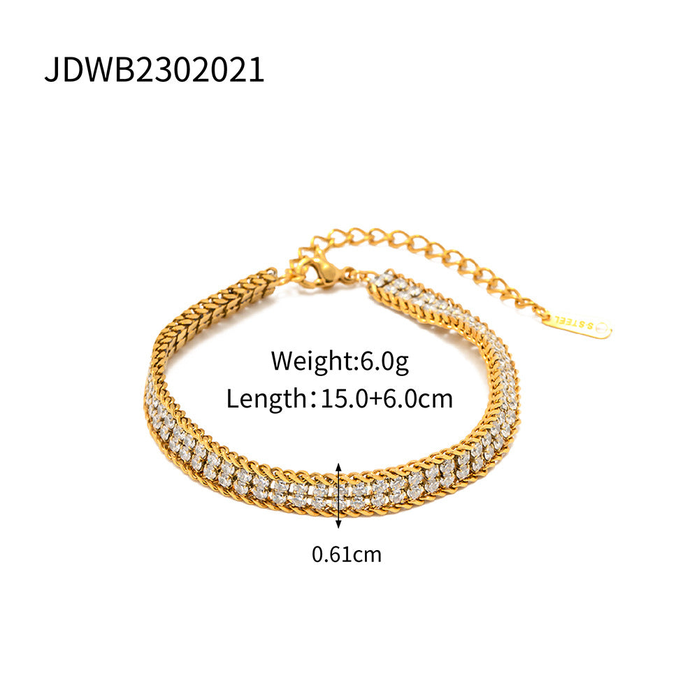 Bracelet Zircon blanc double couche or 18K