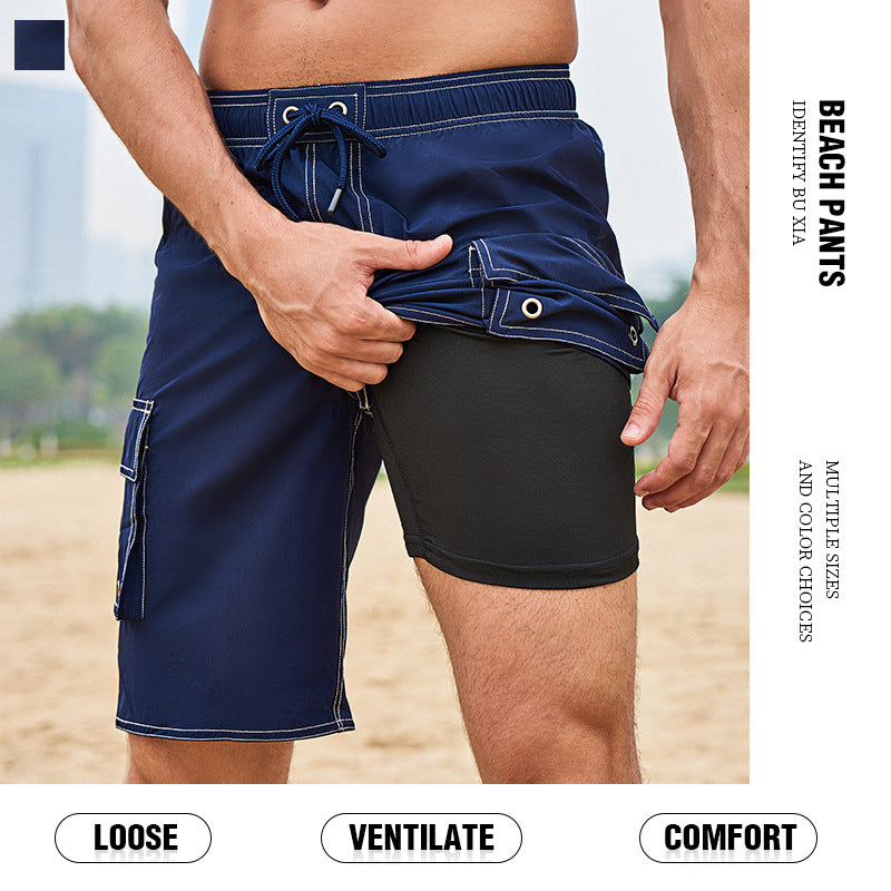 Été homme Jogger Solid Couleur Knee Beach Pantalon Casual Short confortable Short extérieur