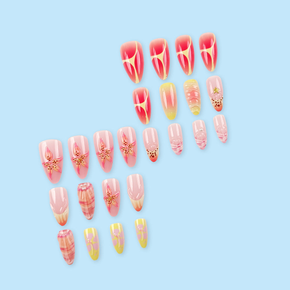 24 pièces de ongles artificiels en forme d'ongle 3D en forme d'amandes courtes avec gemme