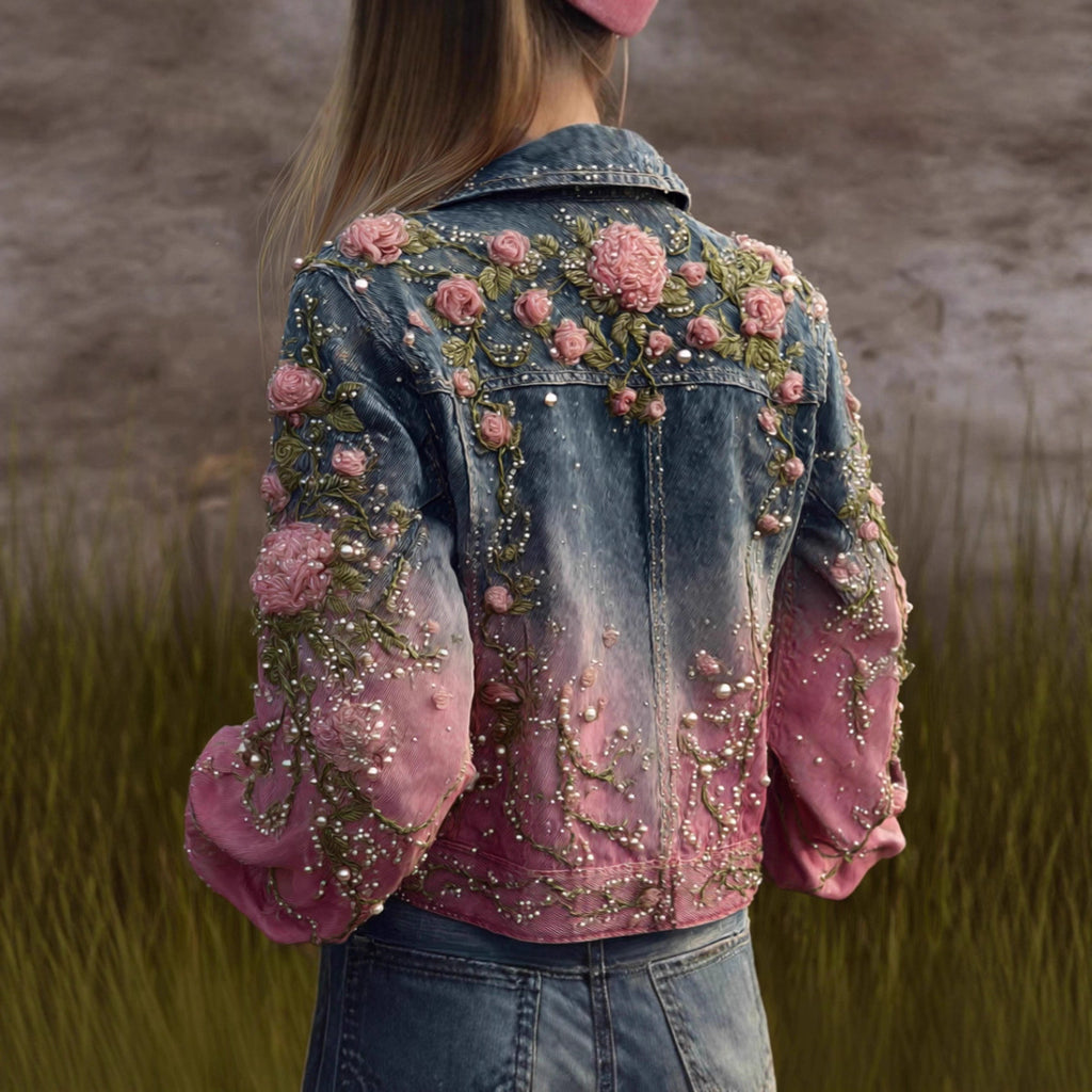 Veste de denim retro à manches longues lavée d'automne