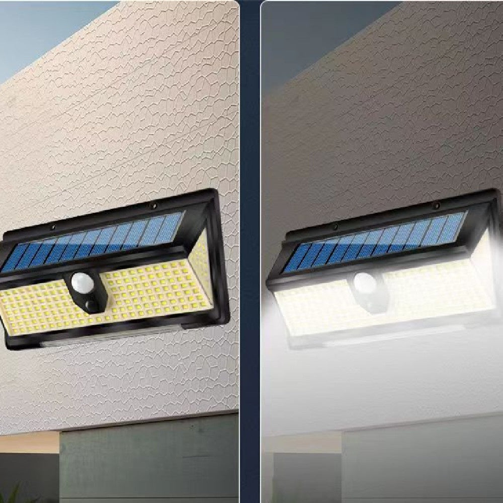 Lampe solaire murale à détecteur infrarouge extérieur lampe trois côtés lumineux lampe de jardin rouge et bleu
