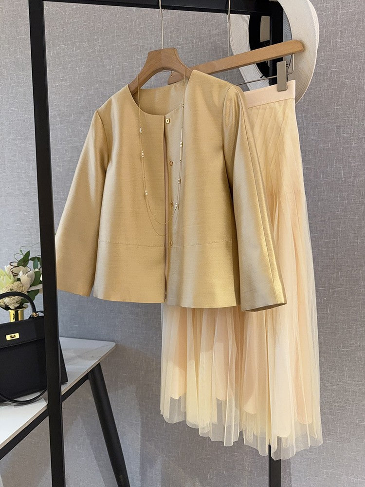 Veste courte en soie à manches longues pour femmes