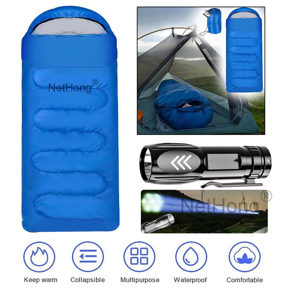 3-4 SEASON SINGLE SLEEPING BAGS CAMPING RECTANGULAR ENVELOPE ZIP UP KIDS