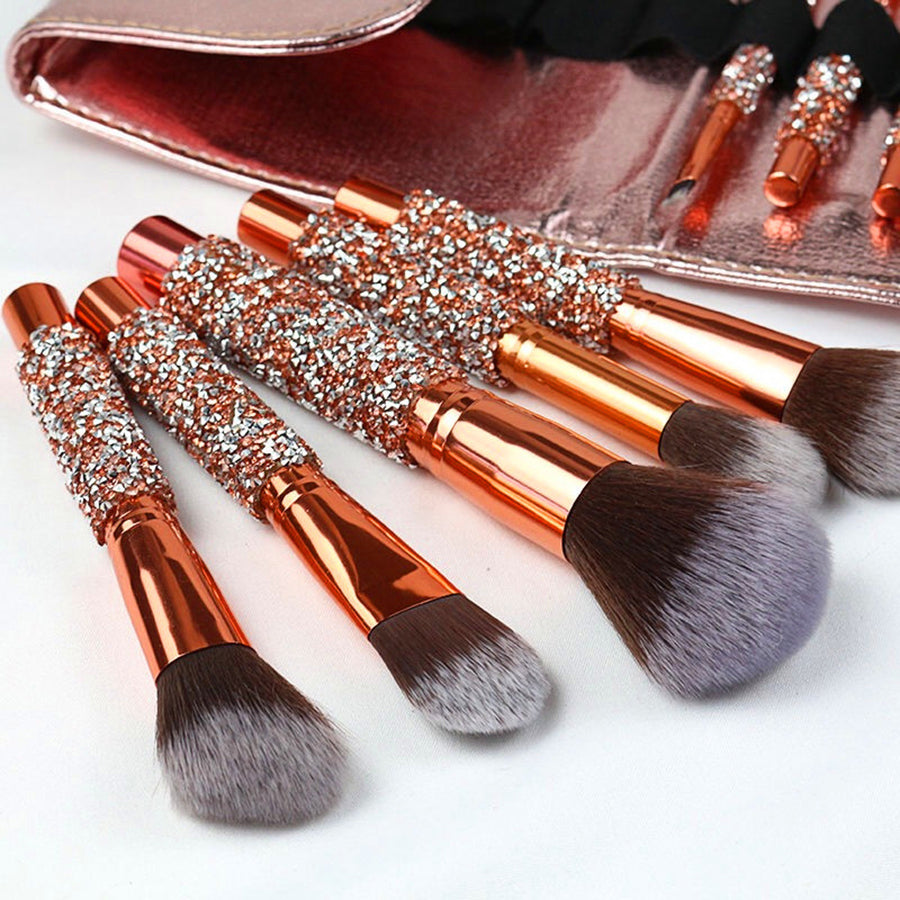 Pinceau de maquillage de luxe 10Pcs Set Diamond Rivet Pinceau de maquillage en cristal