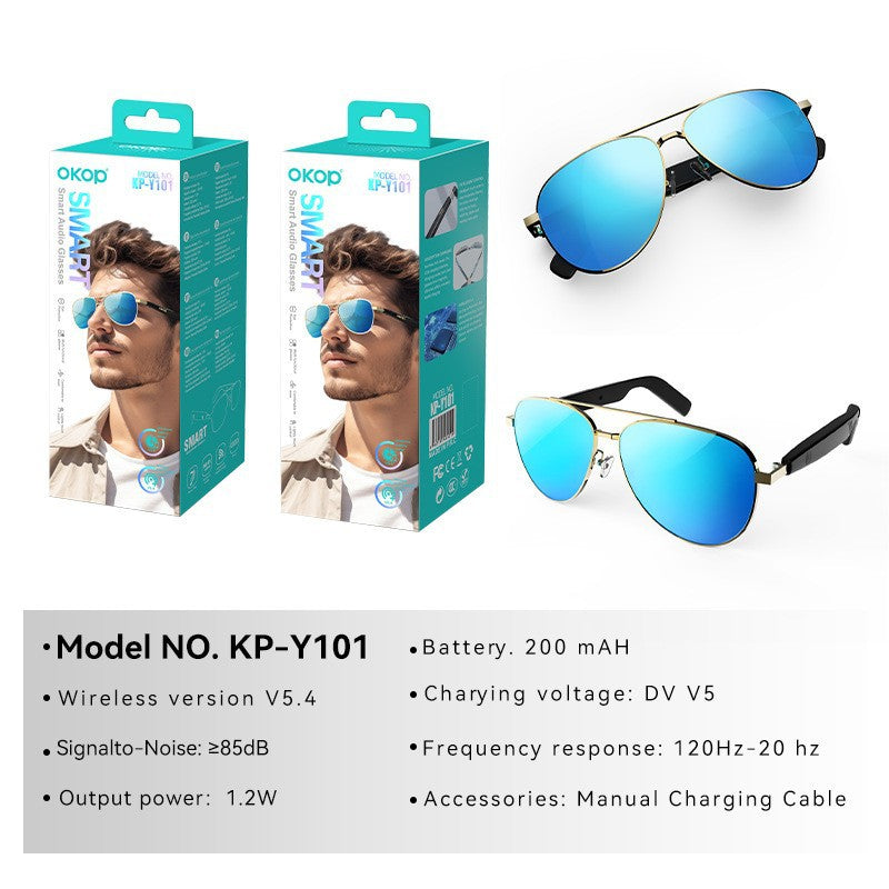 KP-Y101 Lunettes Bluetooth intelligentes Étanche à l'eau Casque Bluetooth étanche Appels vocales Blue L