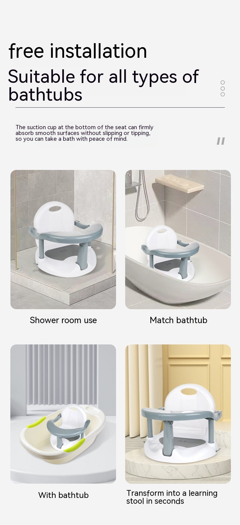 Chaise de sécurité antidumping pour tabourets de bain pour bébés