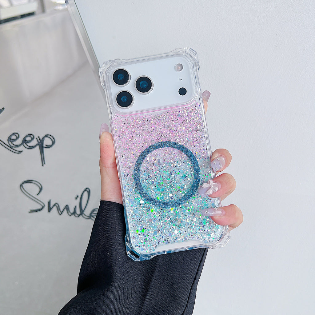 Applicable à IPhone16pro Glitter Magnetic Drop-resistant Phone Case