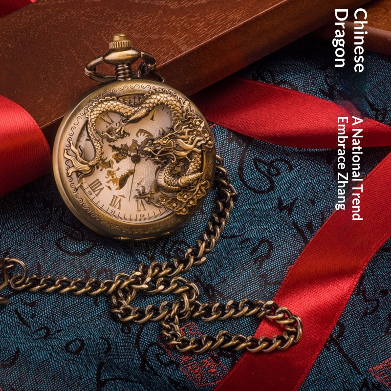 Chinese Dragon Coiled-dragon Mouvement mécanique Montre de poche
