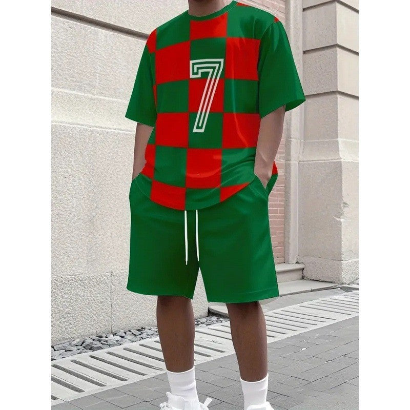 Gradient Lettre 3D numérique impression T-shirt et shorts ensemble hommes tendance motif deux pièces Outf