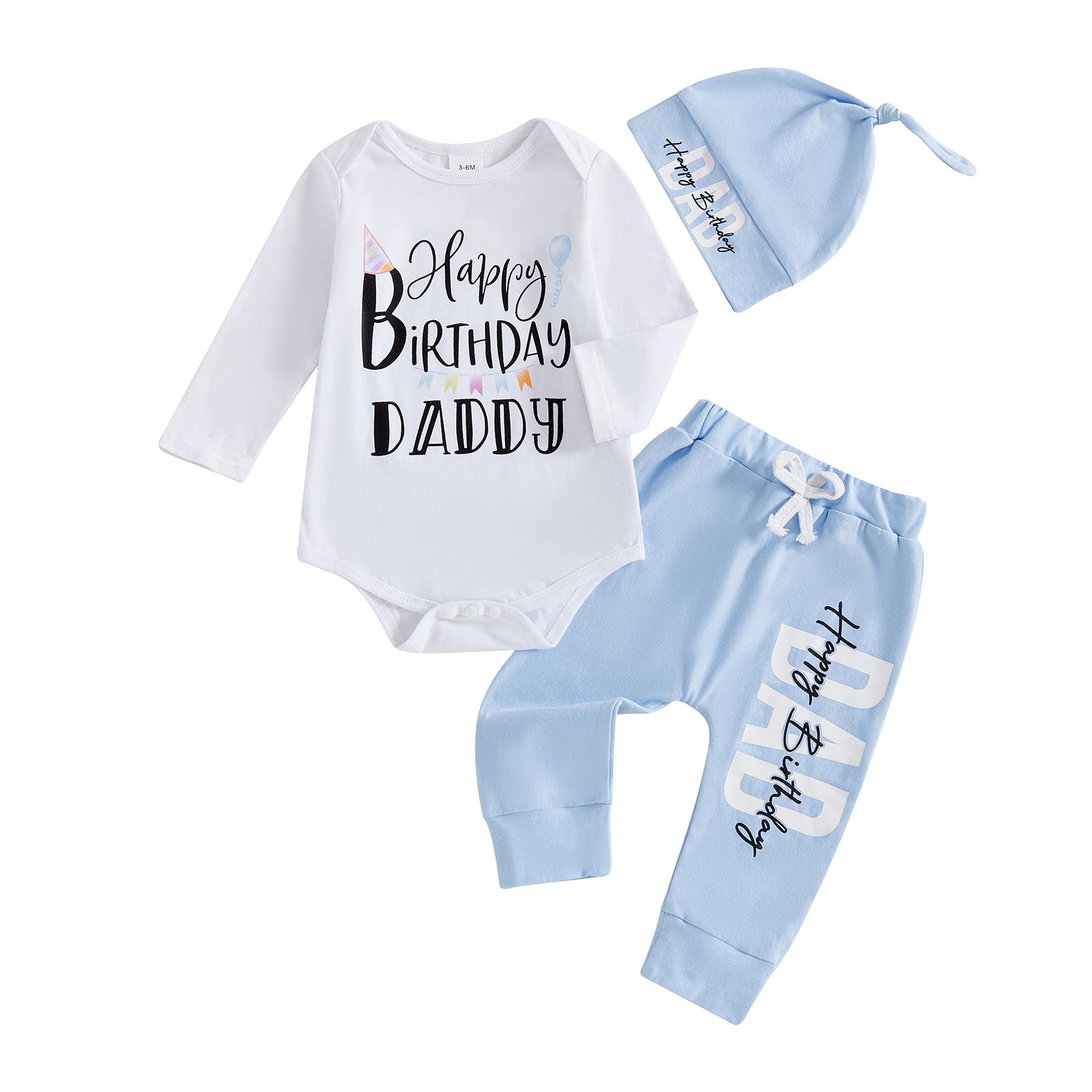 Letter-print Onesie Long Pantalon Hat Baby Keepsake Outfit Set