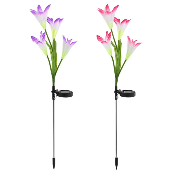 2Pcs Solar Garden Lights Outdoor Lily Flower LED Light 7 couleurs changeant IP65 Waterproof Fo