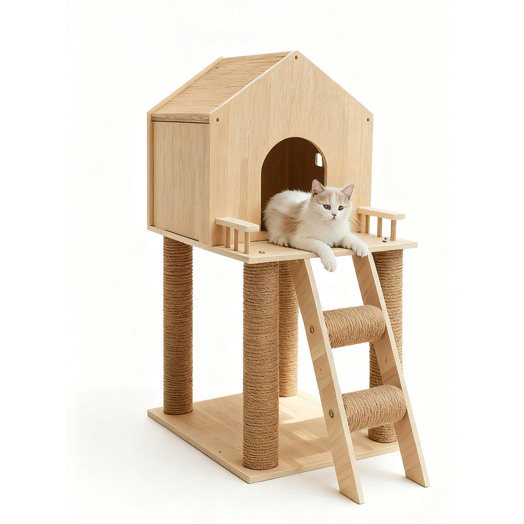 Cat House Cat Treehouse Cat Bed Hideaway pour petits chats seniors à pattes courtes