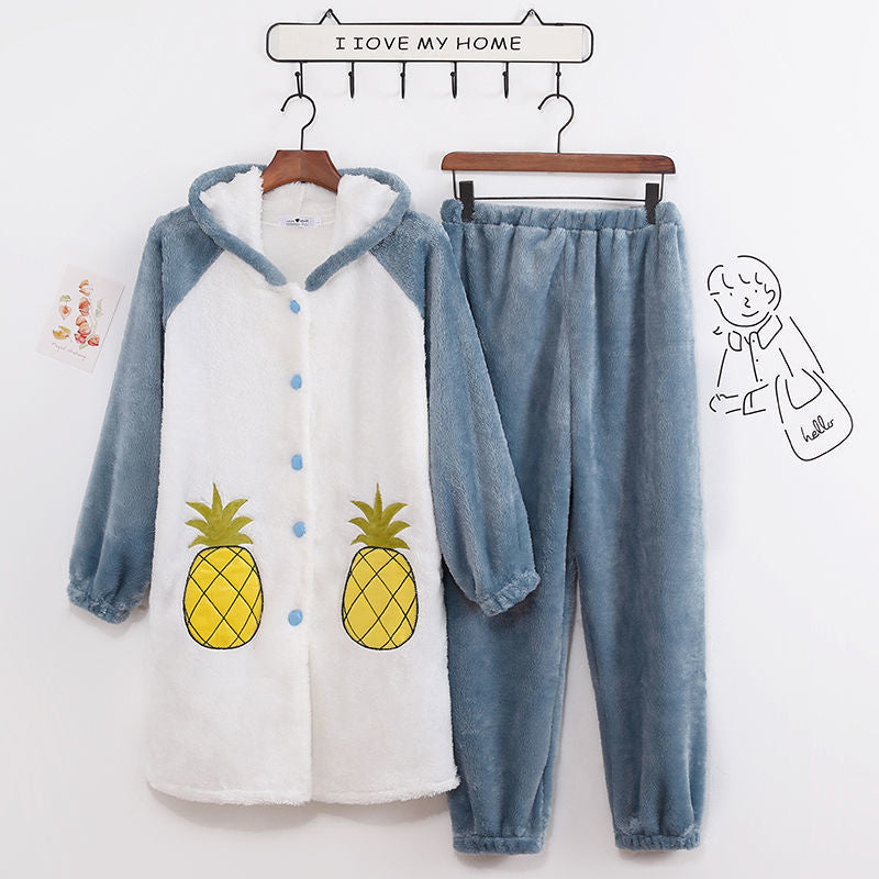 Ensemble de pyjama à capuchon en flanelle épaisse pour couples