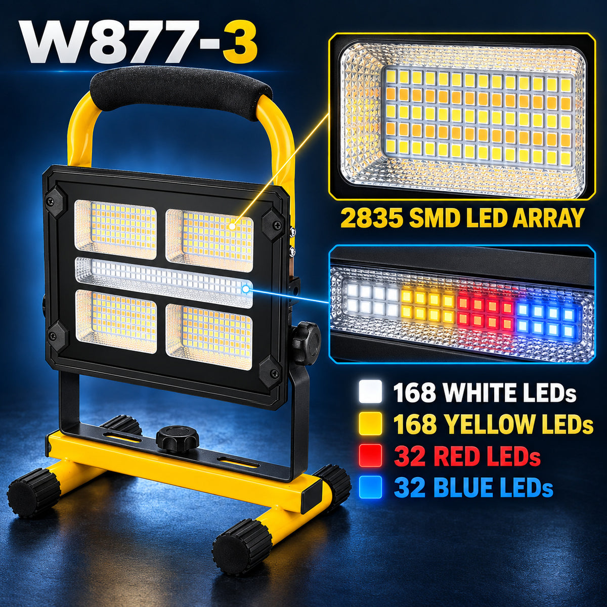Affichage de batterie rechargeable alimenté par le solaire Type C LED Lampe d'inondation W877 3 Sécurité extérieure