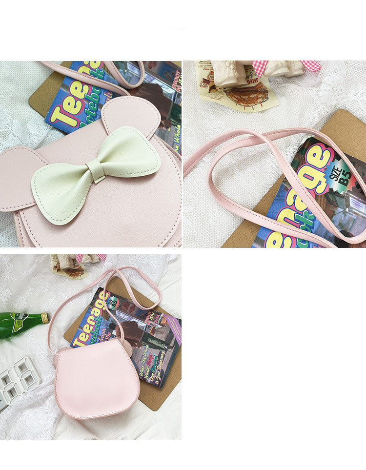 Mignon et adorable Bowknot Soft Girl Student Children's Small Bag Pu Female