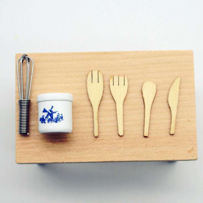 Couteau de spatule en bois Fourche et Egg Beaterminiature Food Playset Filming Props and Decorativ