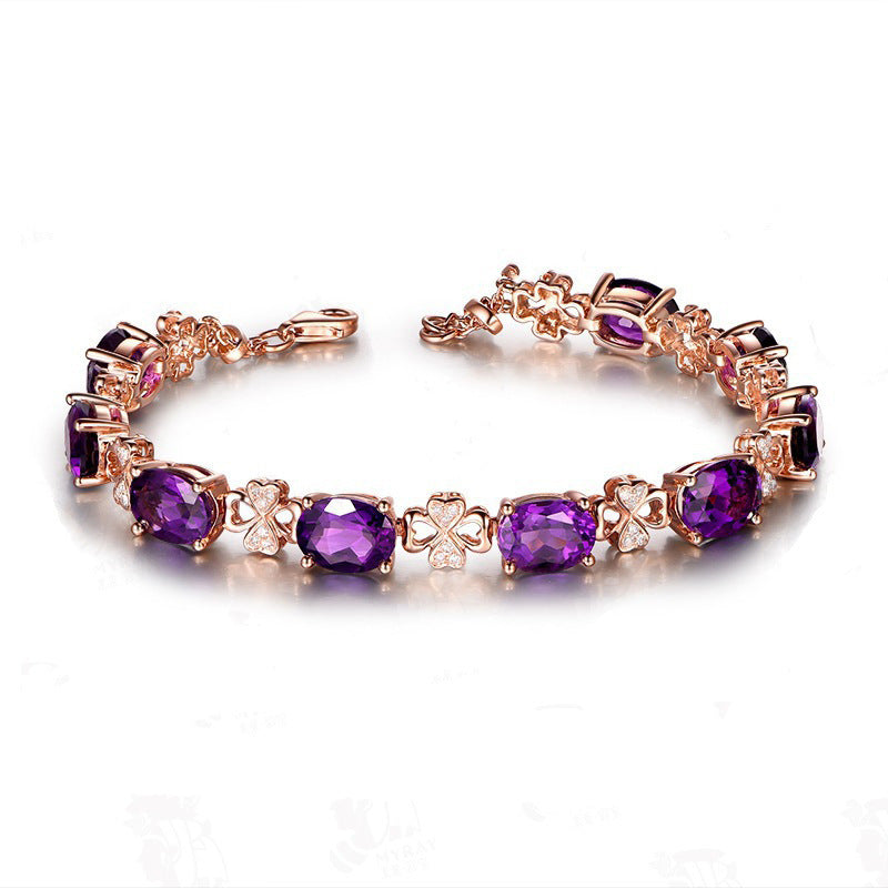 Qualité Crochet d'oreille pourpre Gemstone Diamond Bague Collier Rose Or Collier
