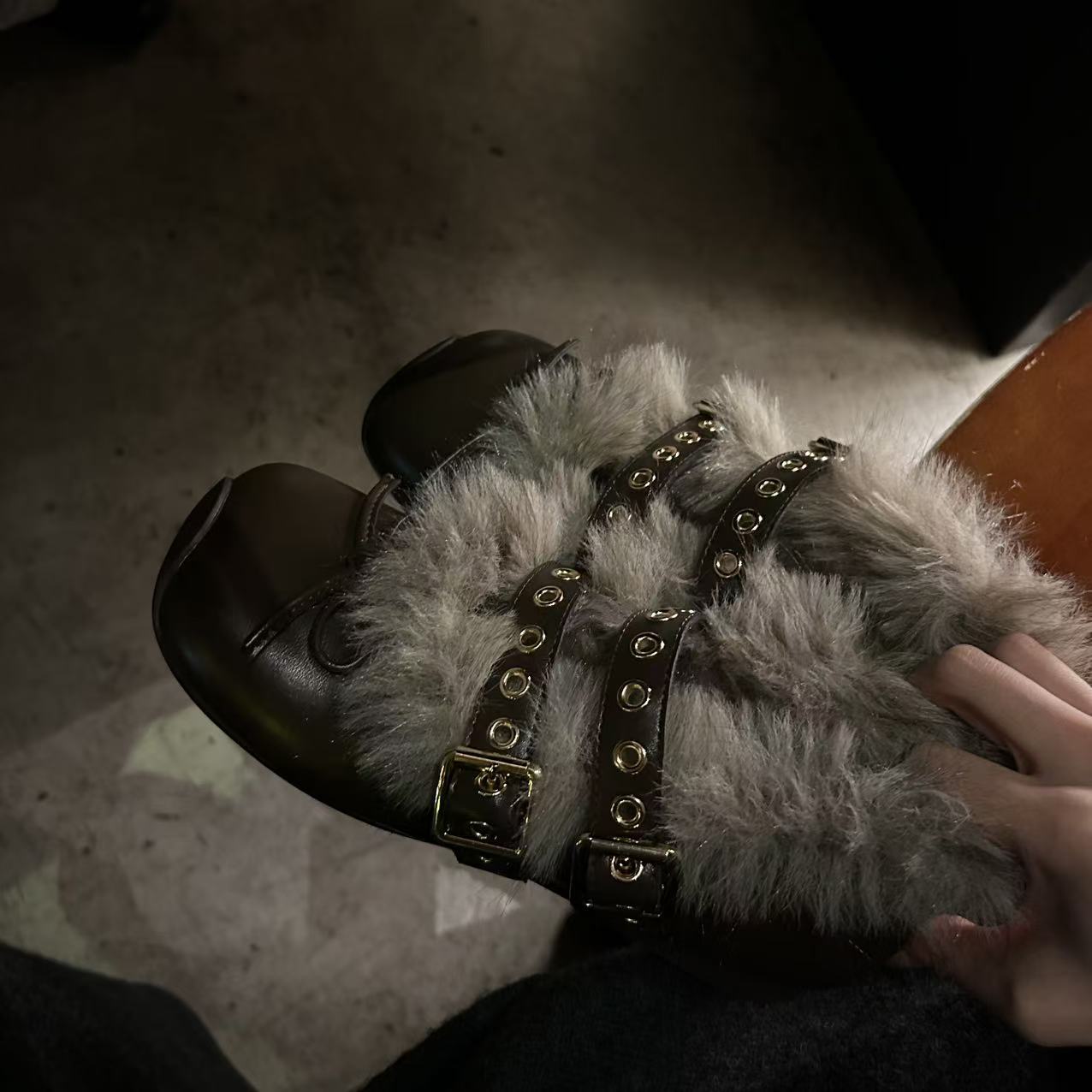 Femmes de style français polaire doublé Mary Janes