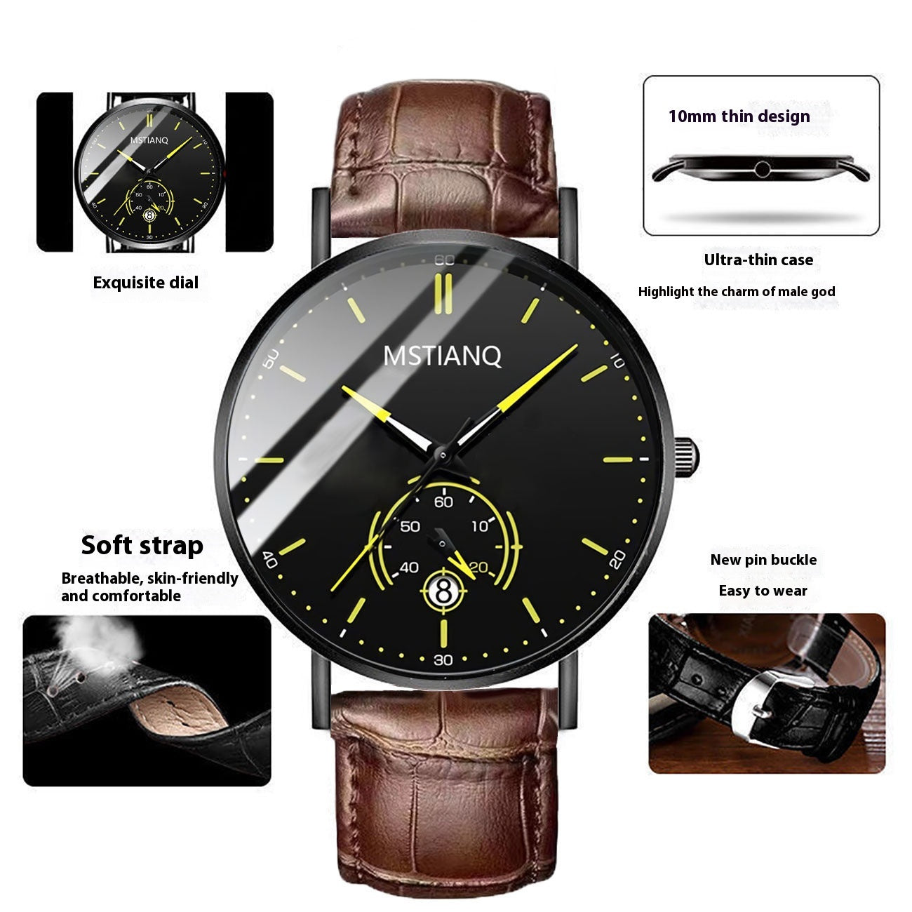 Trade Watch Stylish Black Technology Ceinture en acier raffiné calendrier casual coréen