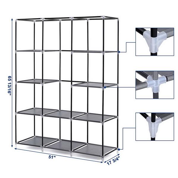 Armoire non tissée 4 couches 10 grilles 130 X 45 X 167cm - Gris