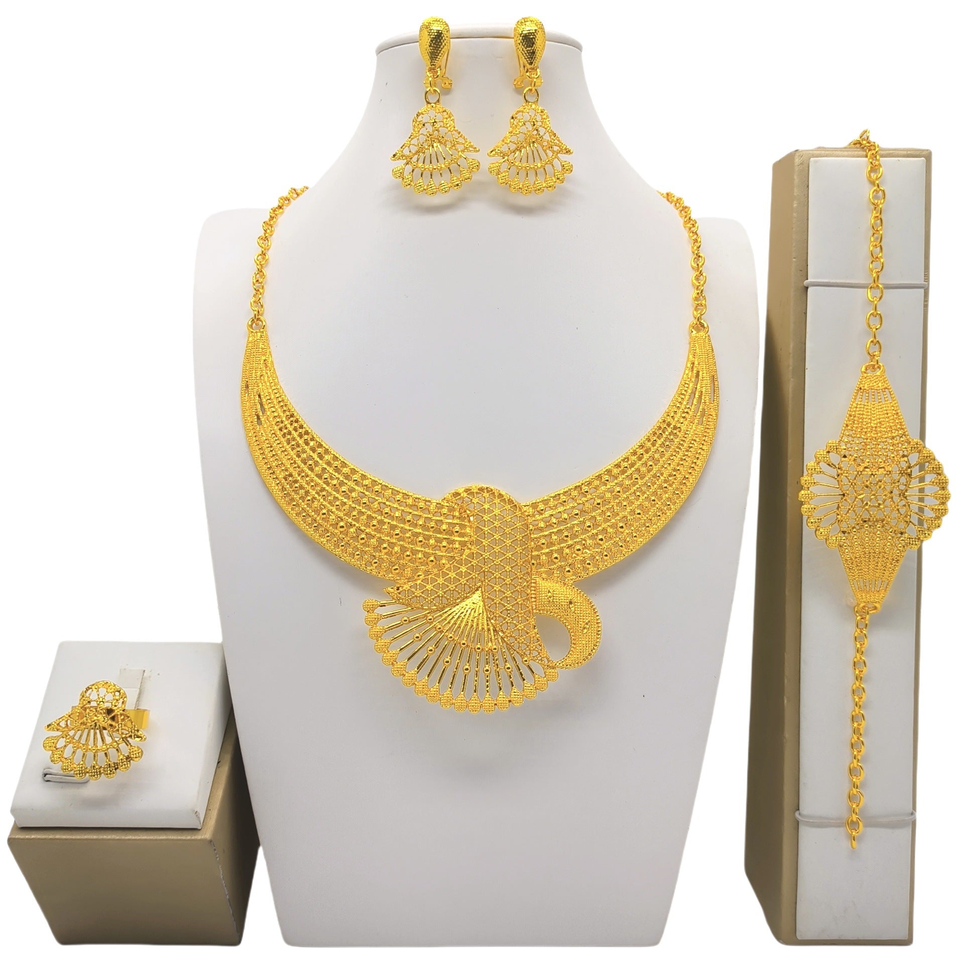 Bijoux en or 24K Collier Bracelet Boucles d'oreilles Ensemble de quatre pièces