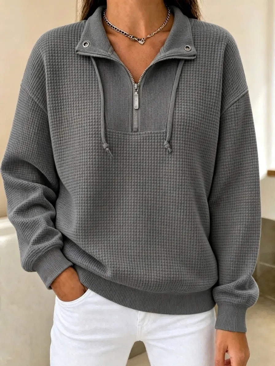 Sweat-shirt femme à manches longues à fermeture à glissière en couleur solide d'automne