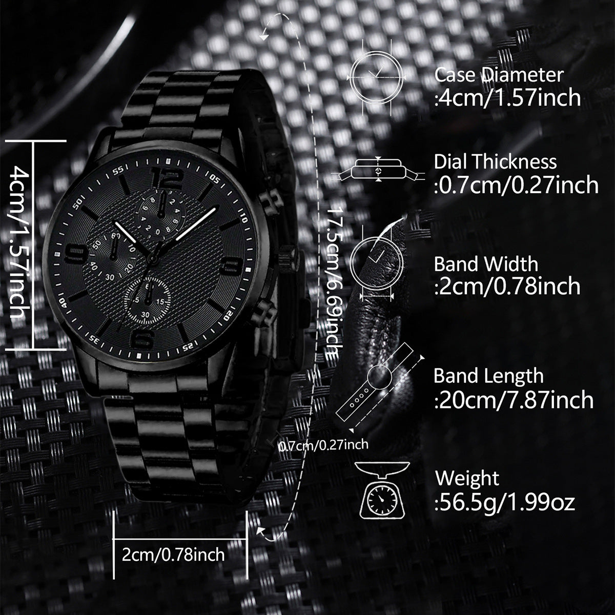 3-Eye Digital hommes bracelet de montre et collier ensemble