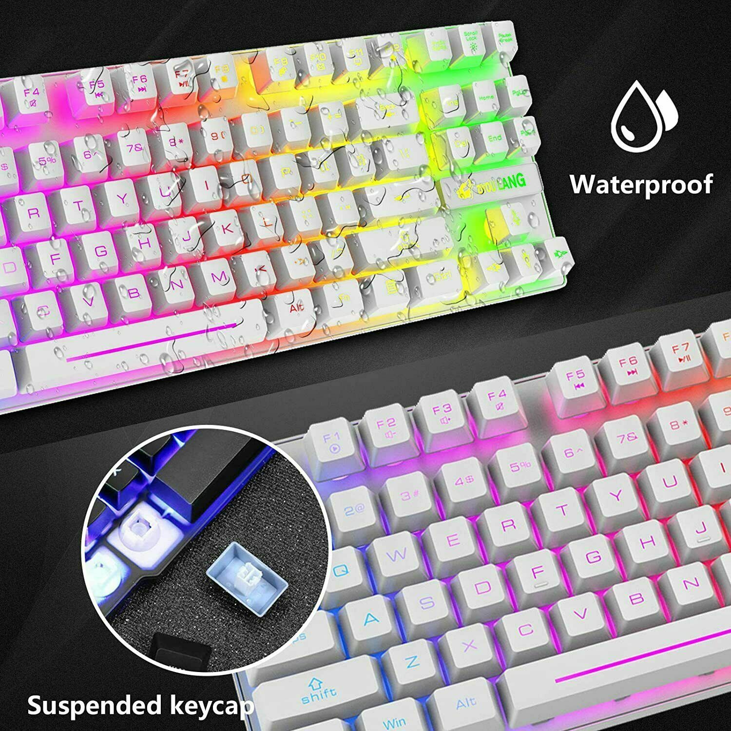 T87 sans fil jeu clavier et souris Rainbow rétroéclairé pour PC Mac PS4 Xbox One