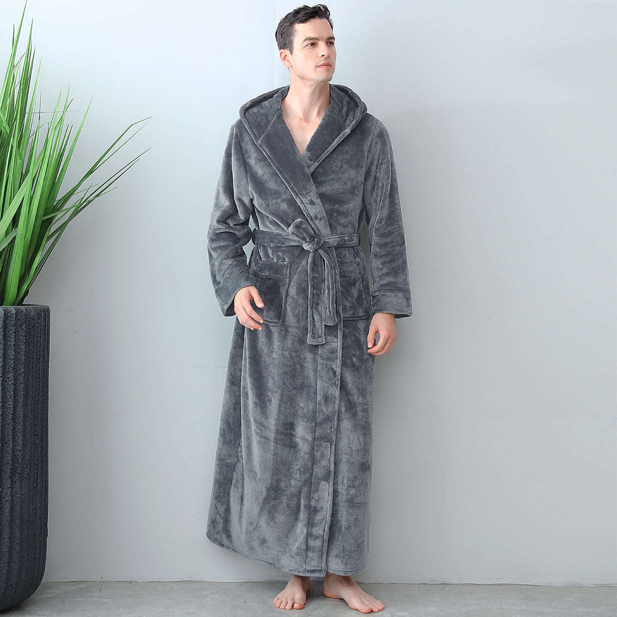 Men's Winter Thick Hooded Long Nightshirt