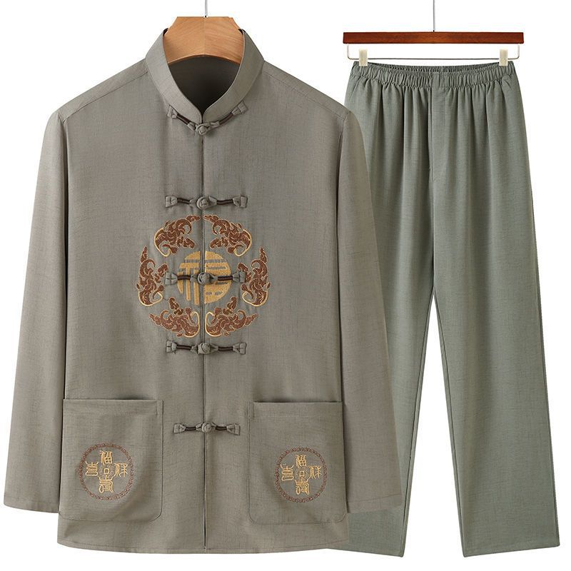 Costume de Tang à manches longues imprimé pour hommes