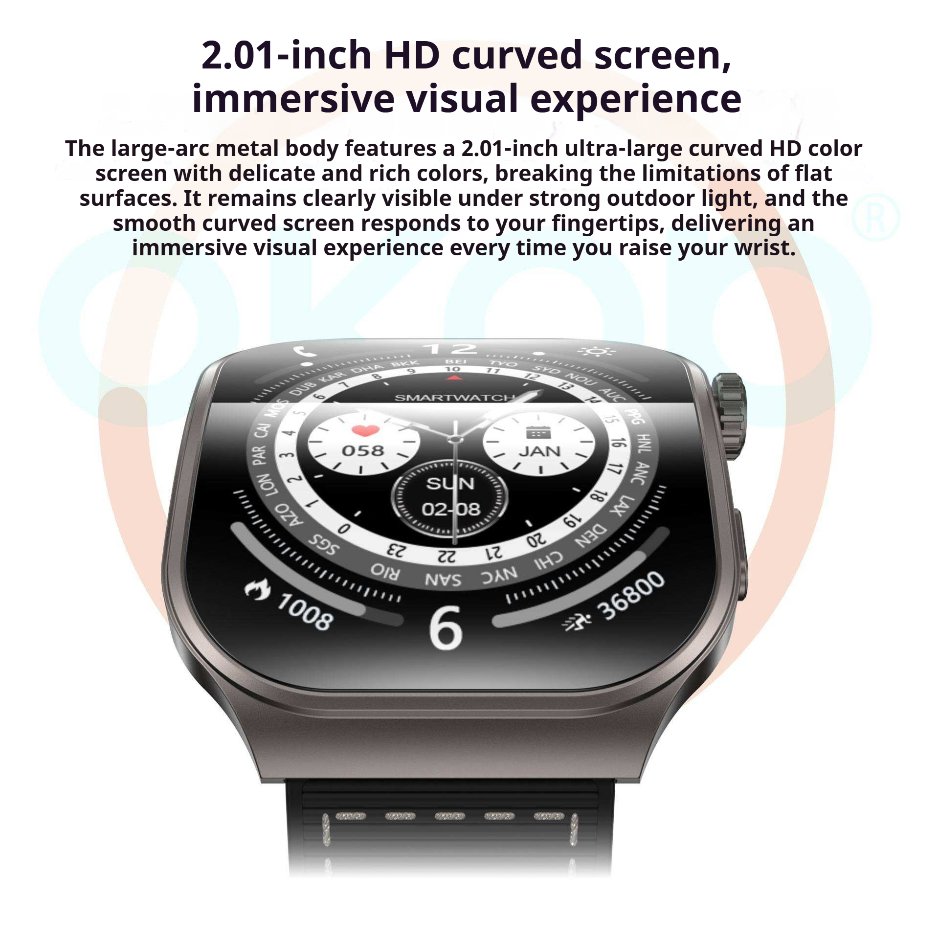 KP-S112 Modèle de montre intelligente à écran courbé avec appel de fréquence cardiaque Surveillance de la santé Oxy du sang