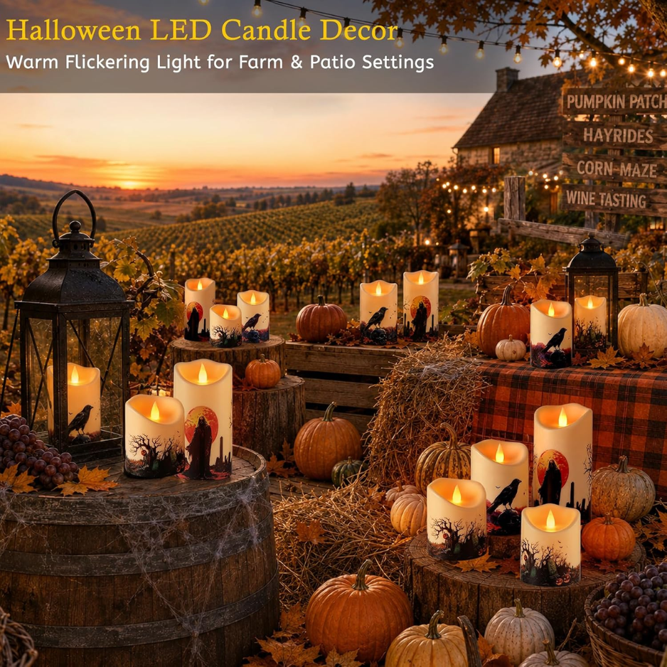 Ensemble de bougies LED sans flamme d'Halloween de 3 avec télécommande