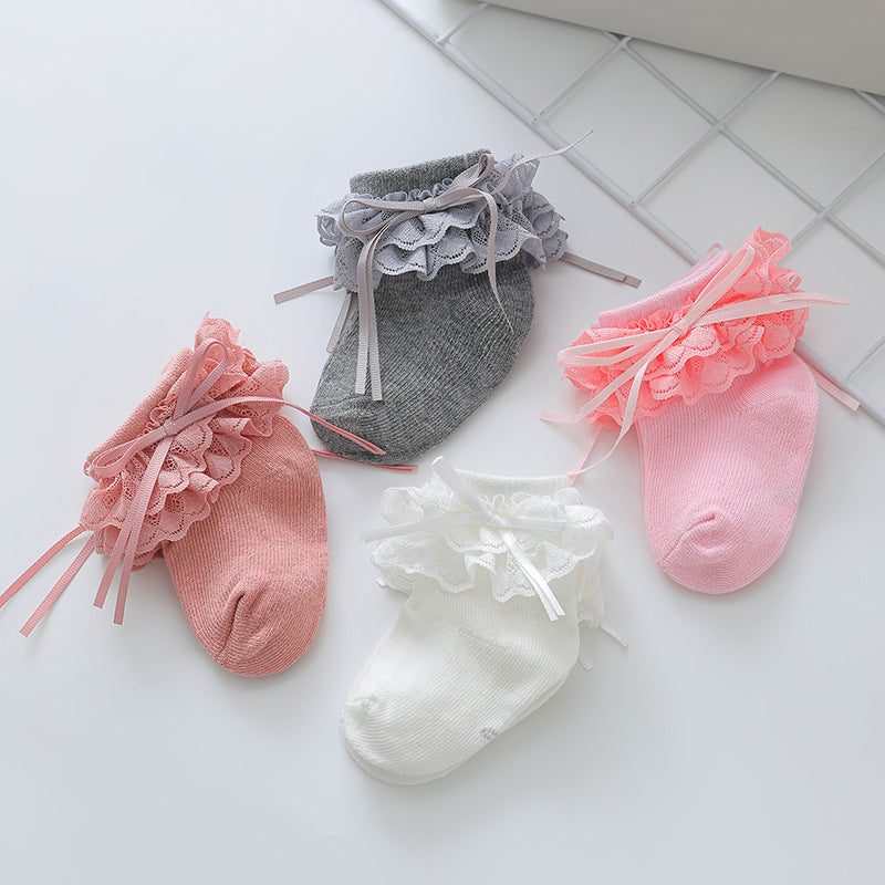 Bébé Enfants Princesse Chaussettes Dentelle Bow Filles Printemps