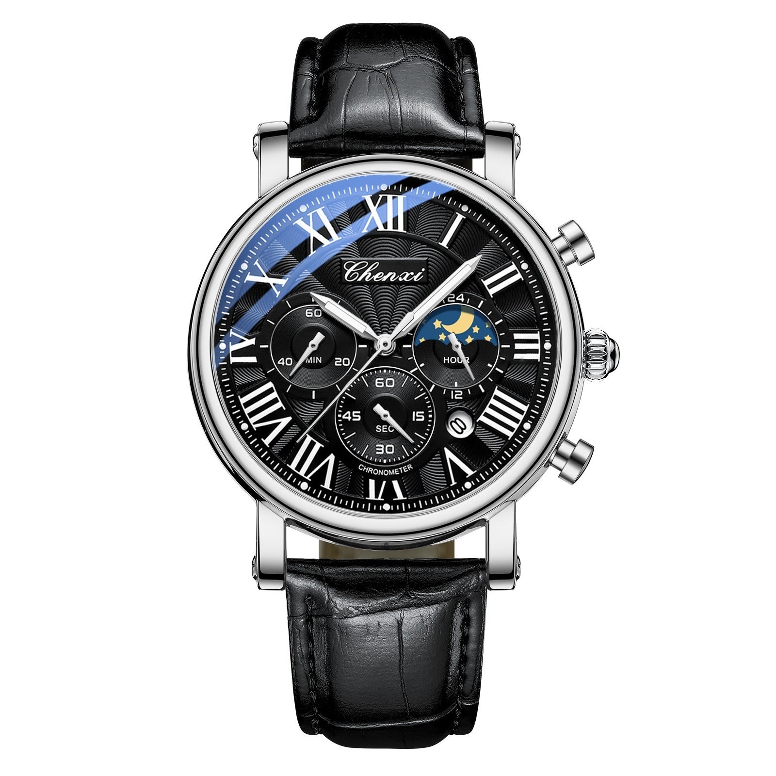 Multifonctionnel Hommes Business Moon Phase Calendrier Waterproof Watch