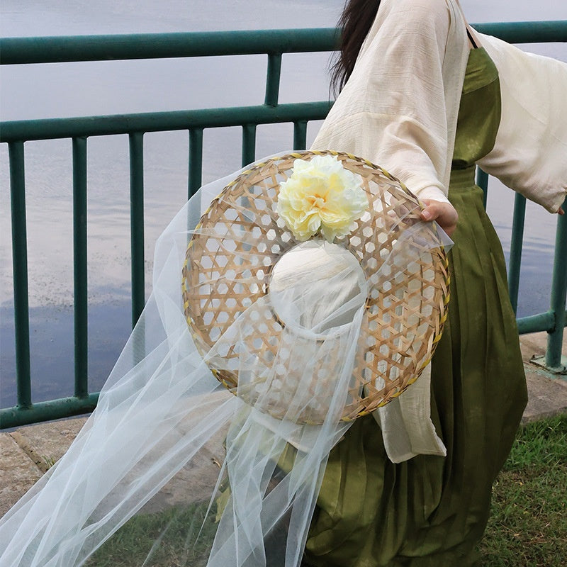Chapeau Hanfu Chapeau Bambou Rideau en cristal Chivalière Chapeau Bambou Femme Veil