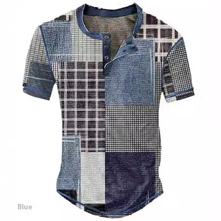Vêtements Hommes Graphic Plaid Color Block Imprimé Waffle Henley Chemise manches courtes hommes
