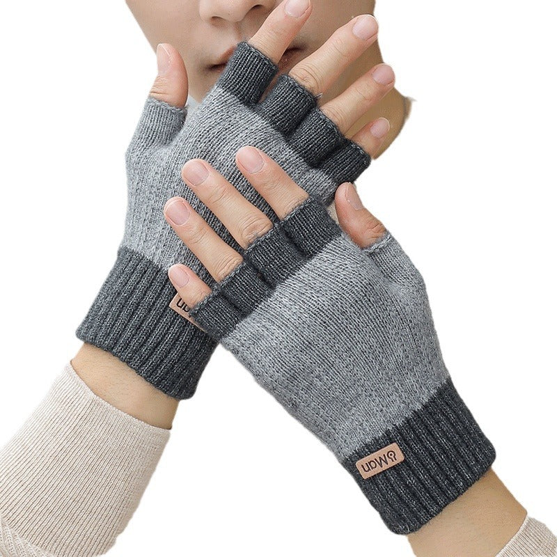 Gants de tricot à moitié doigts épais et chauds pour hommes