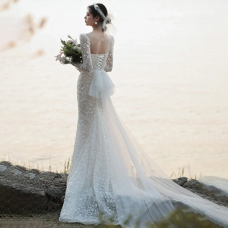 Robe de mariée légère en queue de poisson de style français