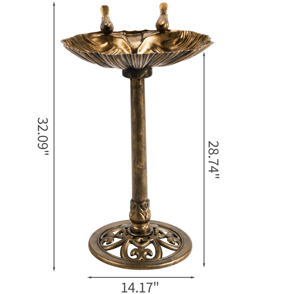 Bain d'oiseau en résine de bronze antique de 50x36x81cm avec bord de coquille et 1,4W Fontaine solaire